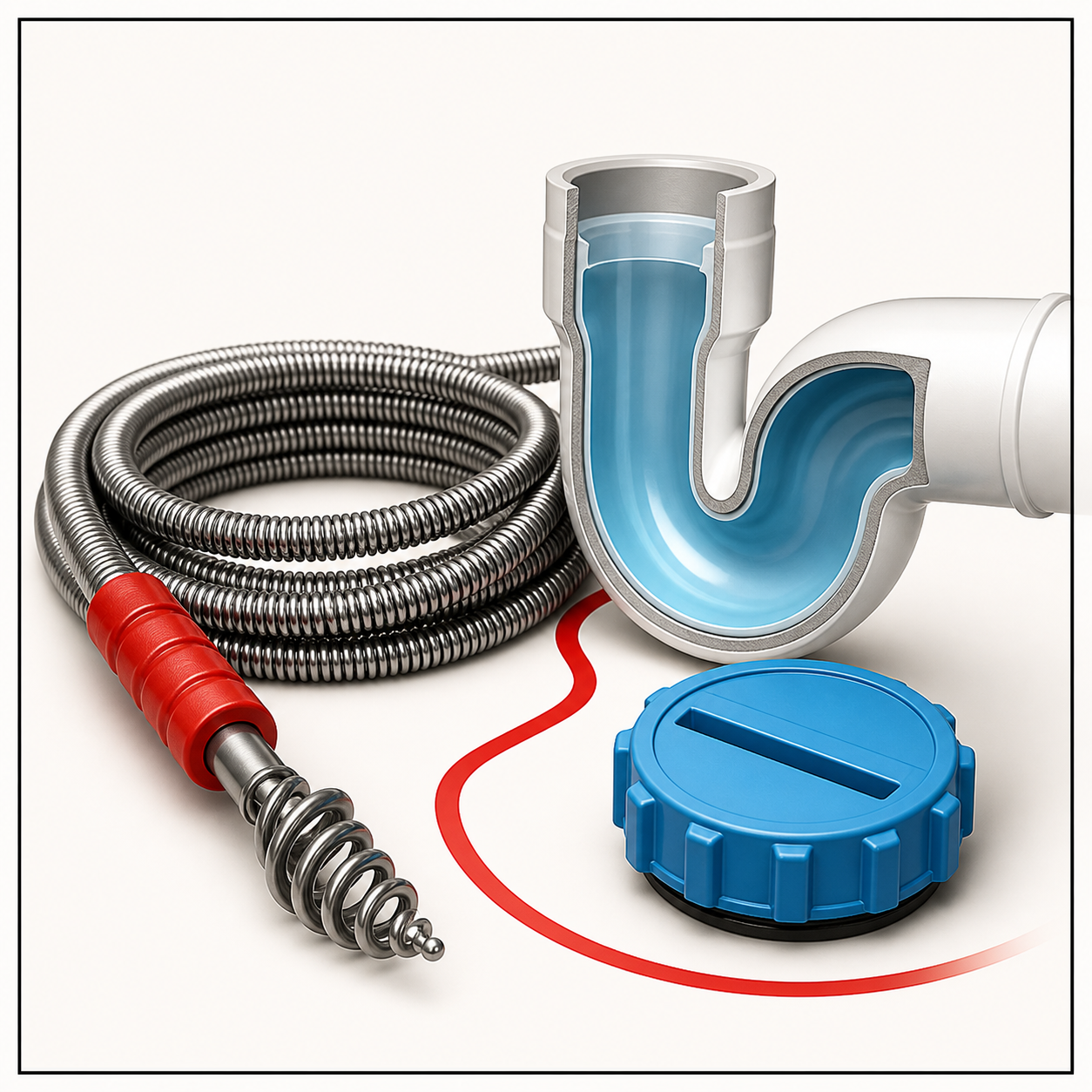 Drain auger and pipe cutaway